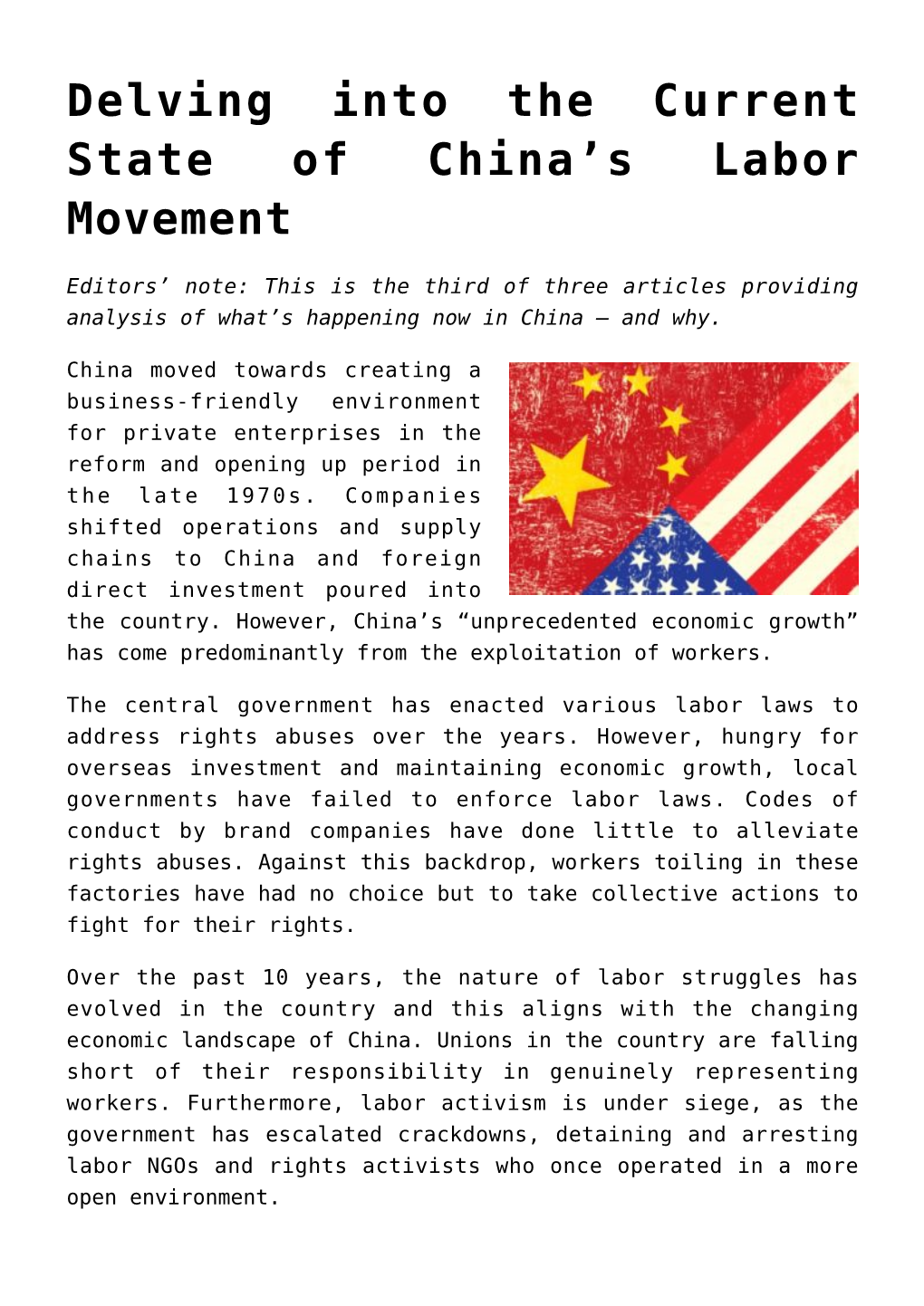 Delving Into the Current State of China's Labor Movement