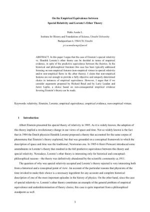 Relativity; Einstein; Lorentz; Empirical Equivalence, Empirical Evidence, Non-Empirical Virtues