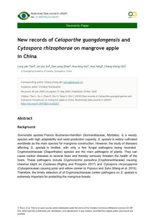 New Records of Celoporthe Guangdongensis and Cytospora Rhizophorae on Mangrove Apple in China