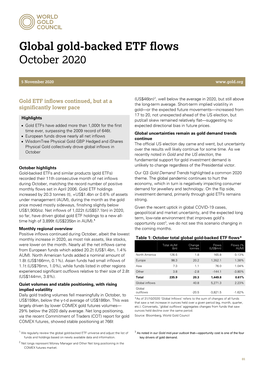 Global Gold-Backed ETF Flows October 2020