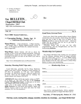 THE BULLETIN... Chapel Hill Bird Club September 2007