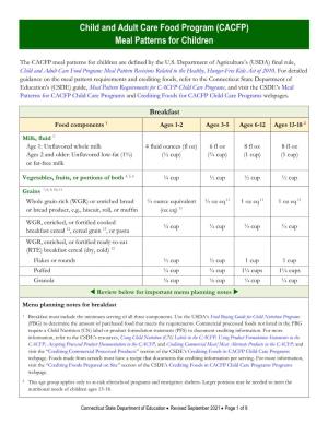 CACFP Meal Pattern for Children