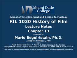 FIL 1030 History of Film Lecture Notes Chapter 13 Prepared by Mario Beguiristain, Ph.D