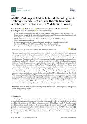AMIC—Autologous Matrix-Induced Chondrogenesis Technique in Patellar Cartilage Defects Treatment: a Retrospective Study with a Mid-Term Follow-Up