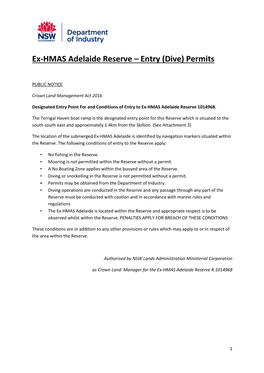 Ex-HMAS Adelaide Reserve – Entry (Dive) Permits