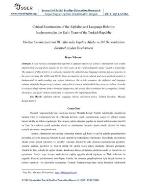Critical Examination of the Alphabet and Language Reforms Implemented in the Early Years of the Turkish Republic