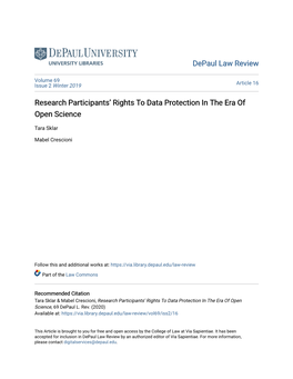 Research Participants' Rights to Data Protection in the Era of Open Science
