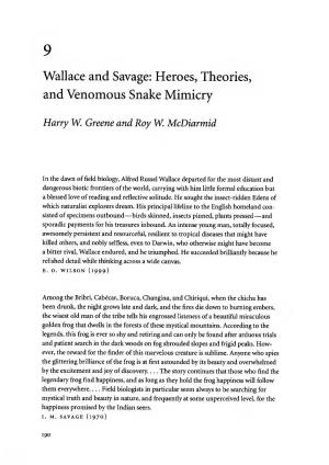 Wallace and Savage: Heroes, Theories, and Venomous Snake Mimicry