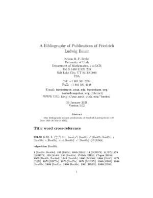 A Bibliography of Publications of Friedrich Ludwig Bauer