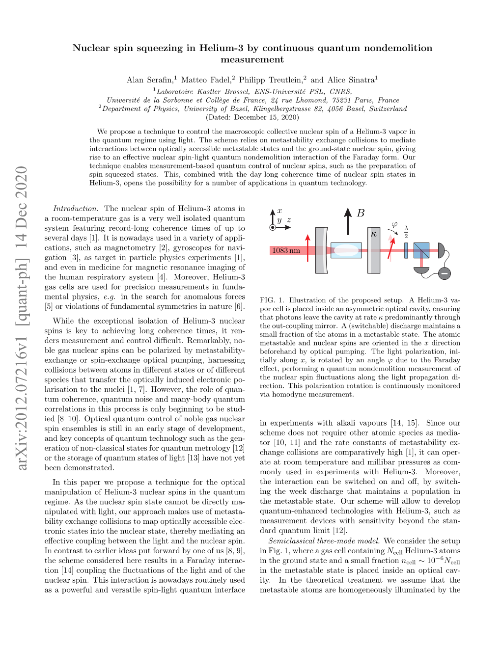 Nuclear Spin Squeezing in Helium-3 by Continuous Quantum Nondemolition Measurement