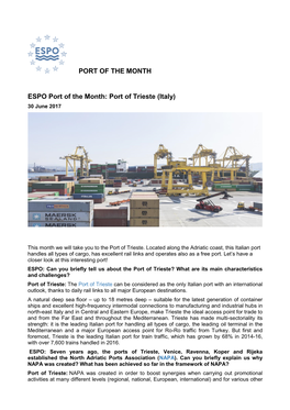 PORT of the MONTH ESPO Port of the Month: Port of Trieste (Italy)