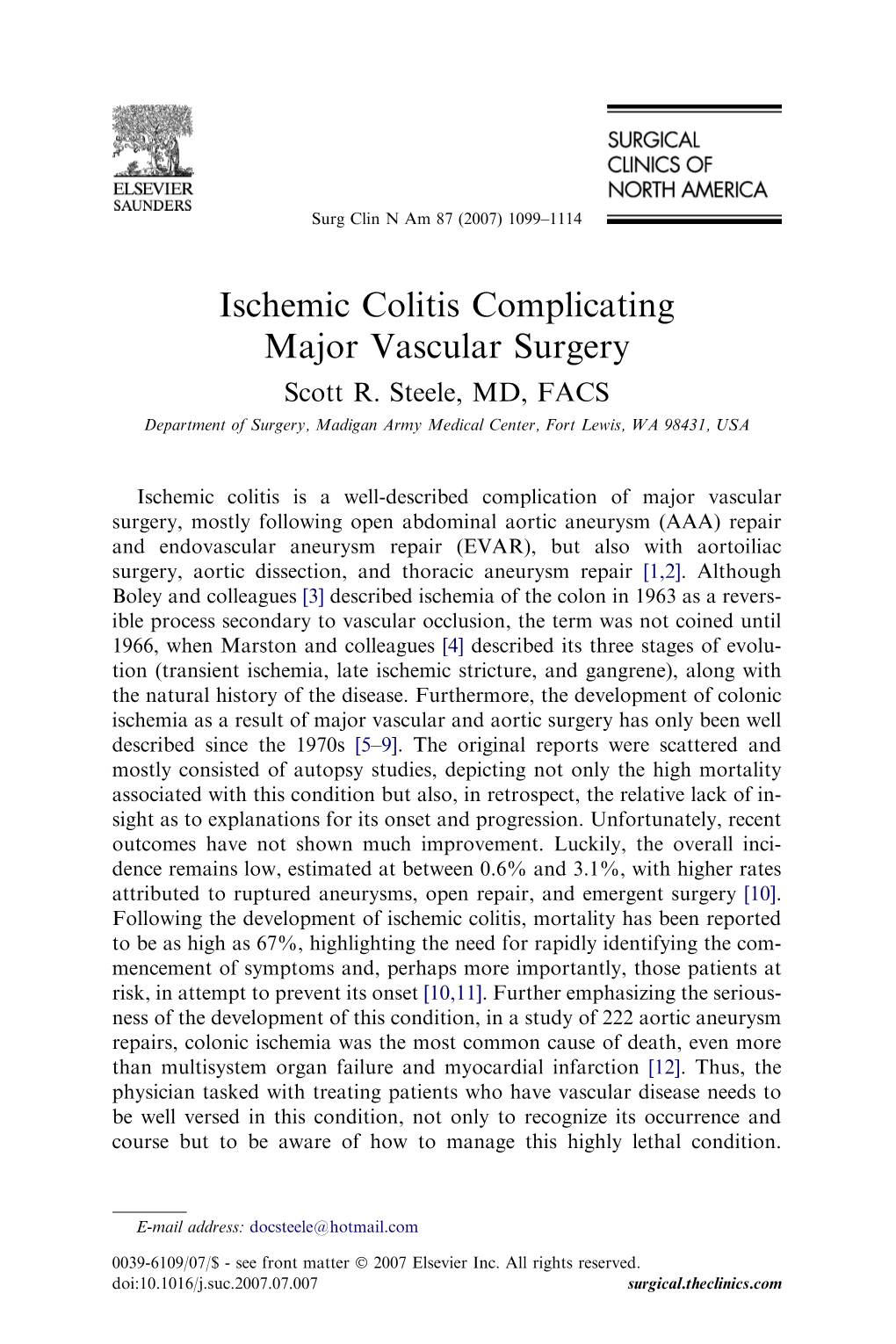 Ischemic Colitis Complicating Major Vascular Surgery Scott R