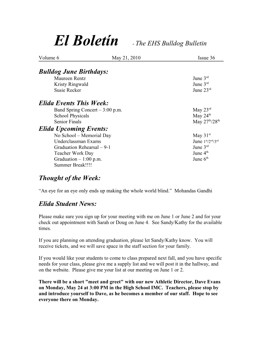 El Boletín - the EHS Bulldog Bulletin