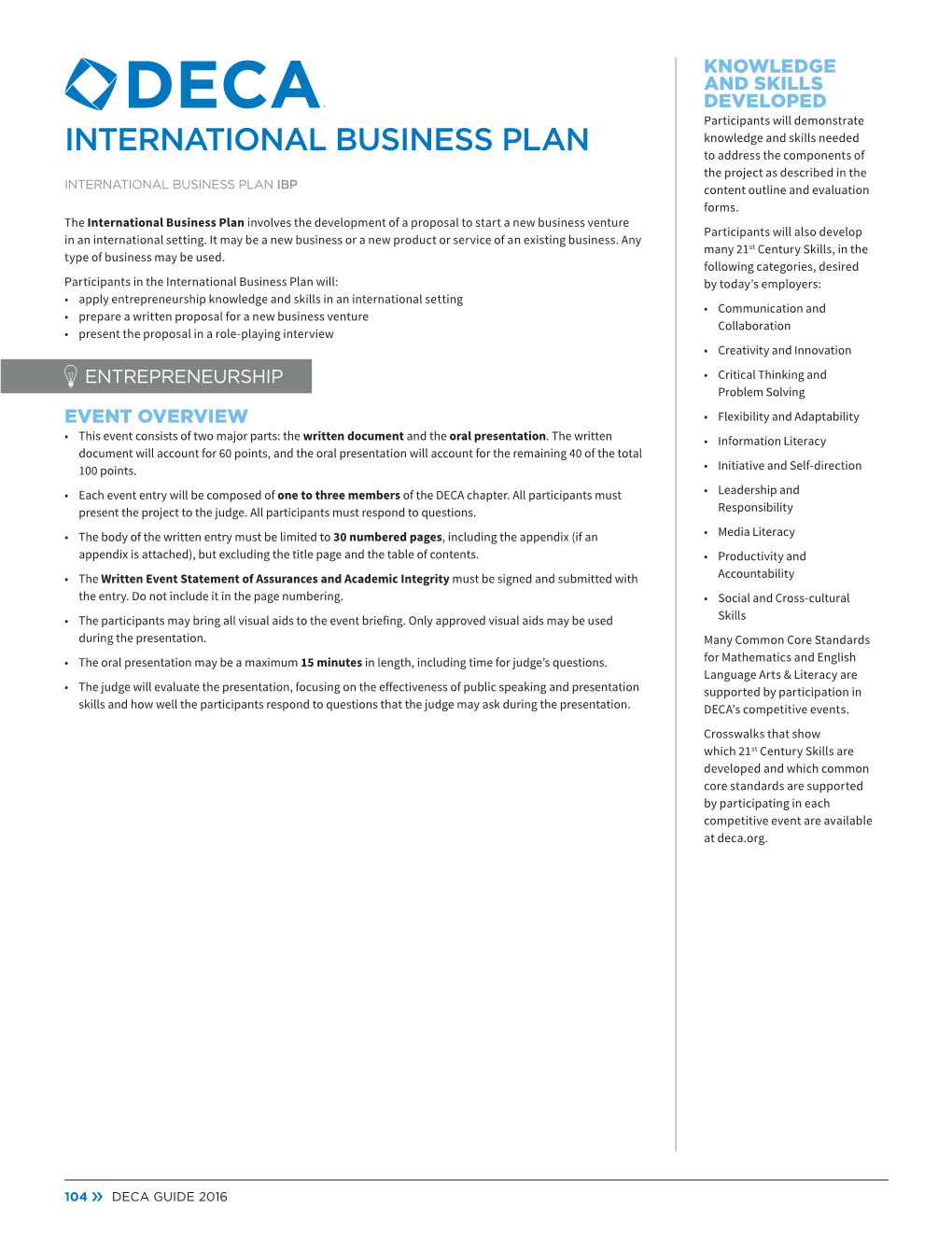 INTERNATIONAL BUSINESS PLAN to Address the Components of the Project As Described in the INTERNATIONAL BUSINESS PLAN IBP Content Outline and Evaluation Forms