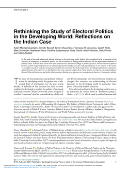 Rethinking the Study of Electoral Politics in the Developing World: Reﬂections on the Indian Case