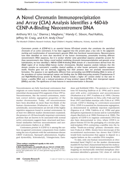 A Novel Chromatin Immunoprecipitation and Array (CIA) Analysis Identifies a 460-Kb CENP-A-Binding Neocentromere DNA