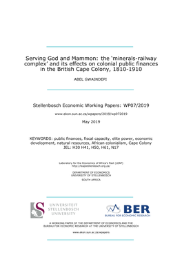 And Its Effects on Colonial Public Finances in the British Cape Colony, 1810-1910