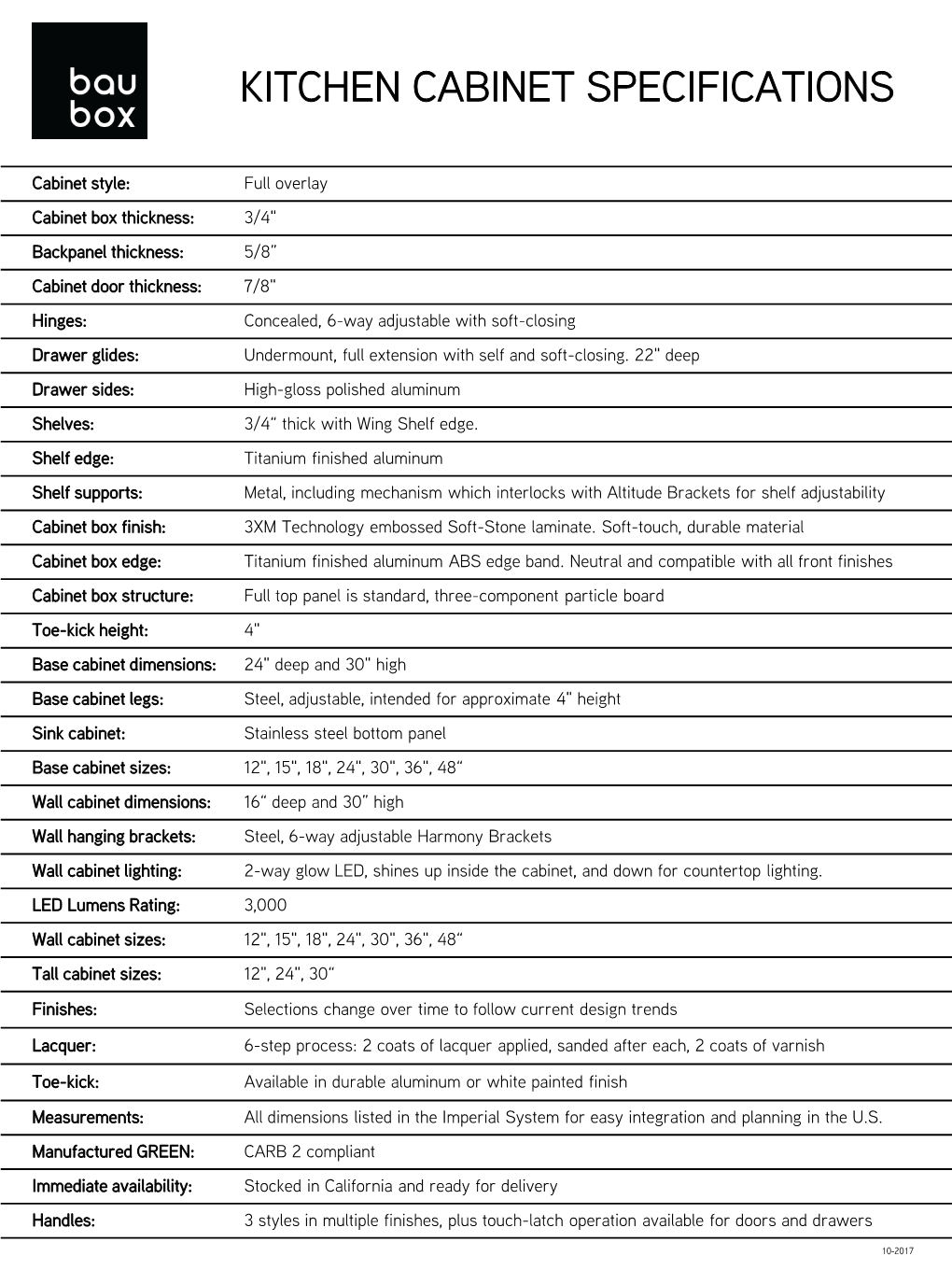 Kitchen Cabinet Specifications