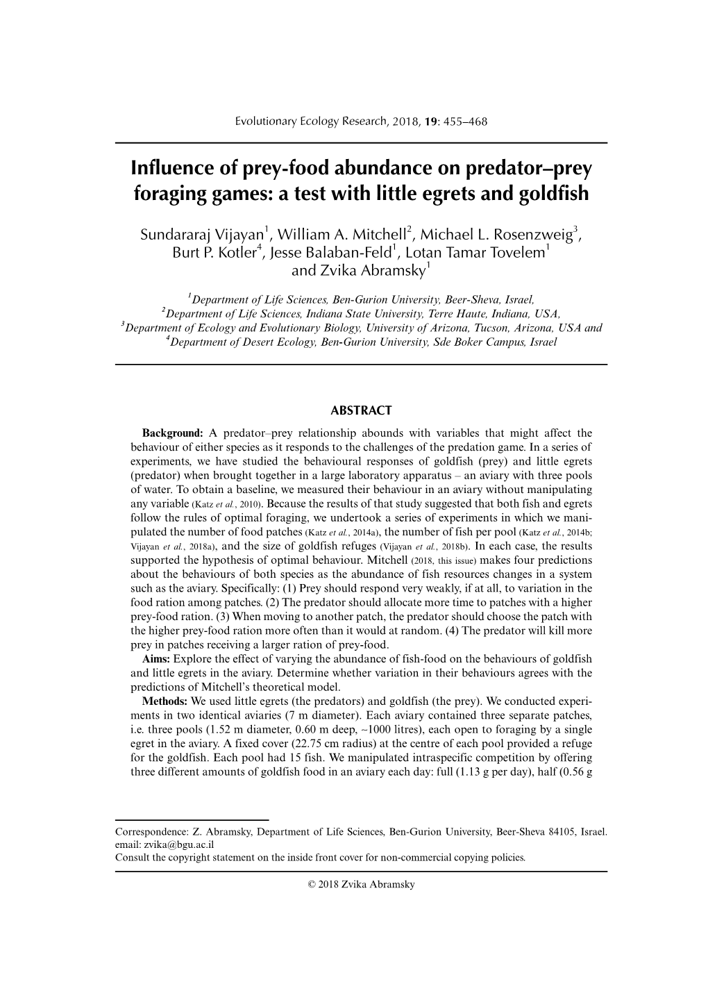 Influence of Prey-Food Abundance on Predator–Prey Foraging Games: a Test with Little Egrets and Goldfish