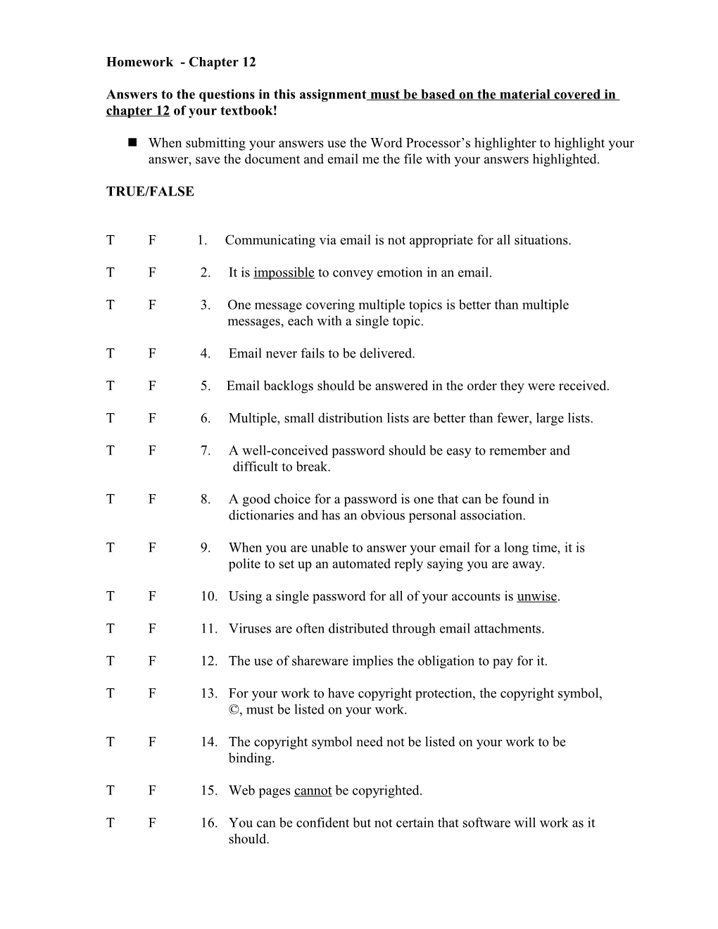 Homework - Chapter 12