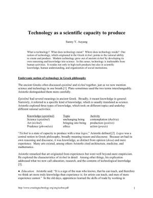 Technology As a Scientific Capacity to Produce
