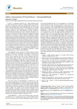 Safety Assessment of Food Flavor - Cinnamaldehyde Sivakumar J T Gowder* Qassim University, College of Applied Medical Sciences, Buraidah, Kingdom of Saudi Arabia