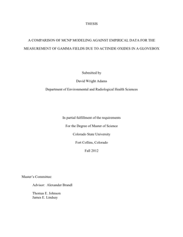 Thesis a Comparison of Mcnp Modeling Against Empirical