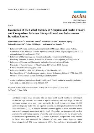 Evaluation of the Lethal Potency of Scorpion and Snake Venoms and Comparison Between Intraperitoneal and Intravenous Injection Routes