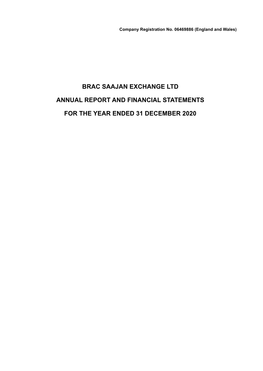 Brac Saajan Exchange Ltd Annual Report and Financial Statements for the Year Ended 31 December 2020