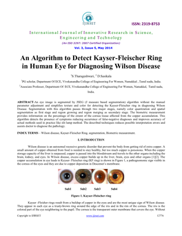 An Algorithm to Detect Kayser-Fleischer Ring in Human Eye for Diagnosing Wilson Disease