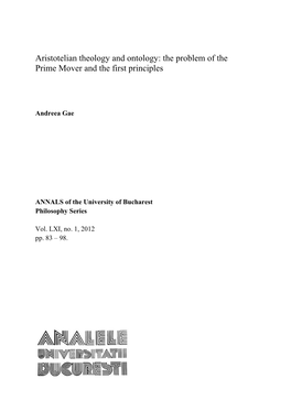 Aristotelian Theology and Ontology: the Problem of the Prime Mover and the First Principles