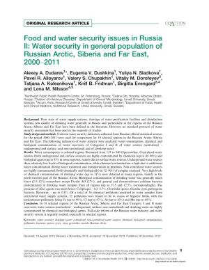 Food and Water Security Issues in Russia II: Water Security in General Population of Russian Arctic, Siberia and Far East, 2000Á2011