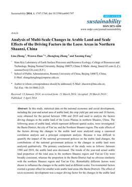 Analysis of Multi-Scale Changes in Arable Land and Scale Effects of the Driving Factors in the Loess Areas in Northern Shaanxi, China