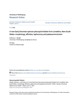 A New Early Devonian Spinose Phacopid Trilobite from Limekilns, New South Wales: Morphology, Affinities, Taphonomy and Palaeoenvironment