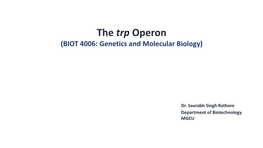 The Trp Operon (BIOT 4006: Genetics and Molecular Biology)