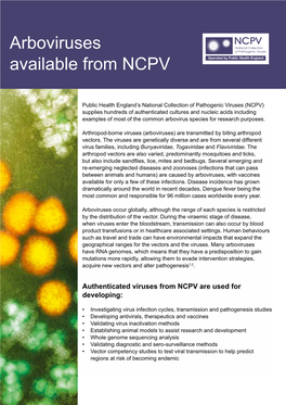 Arboviruses Available from NCPV