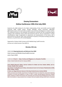Enemy Encounters Online Conference 19Th-21St July 2021