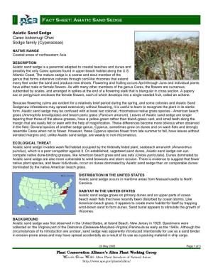 Plant Conservation Alliance®S Alien Plant Working Group Asiatic Sand