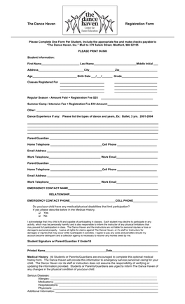 The Dance Haven Registration Form