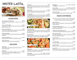 Main Entrées Starters Salads