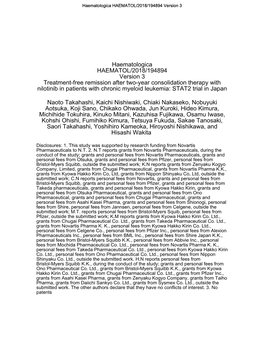 Nilotinib in Patients with Chronic Myeloid Leukemia: STAT2 Trial in Japan