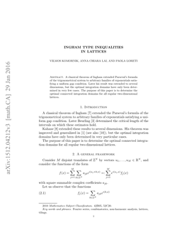 Ingham Type Inequalities in Lattices