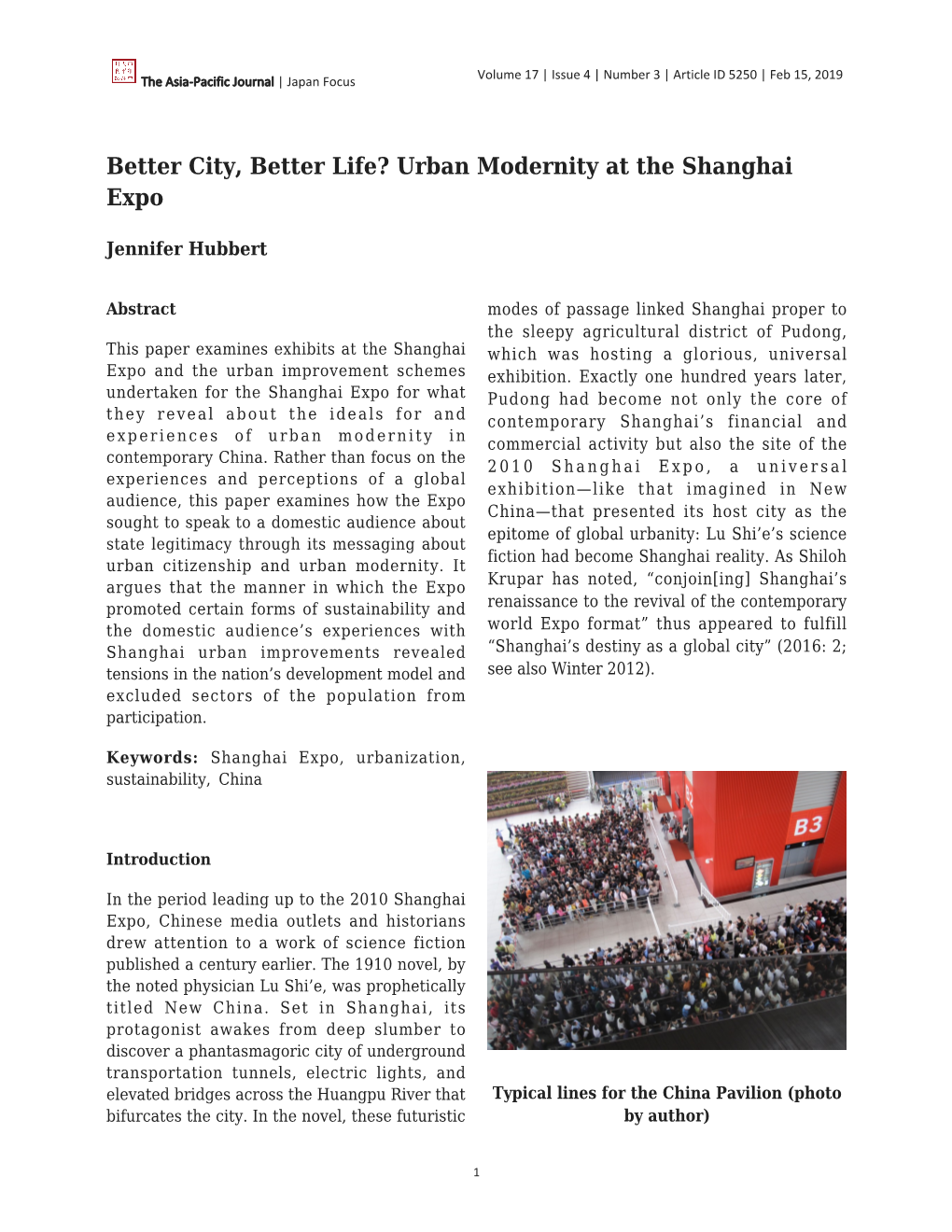 Urban Modernity at the Shanghai Expo