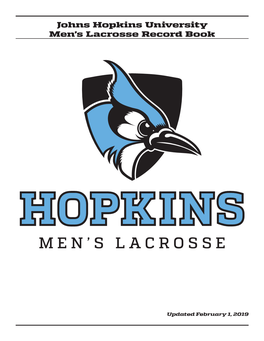 Johns Hopkins University Men's Lacrosse Record Book