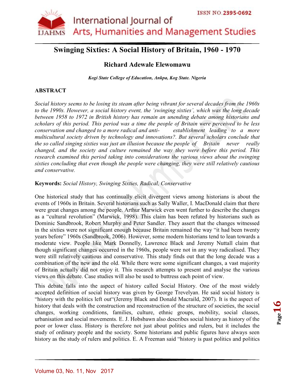 Swinging Sixties: a Social History of Britain, 1960 - 1970