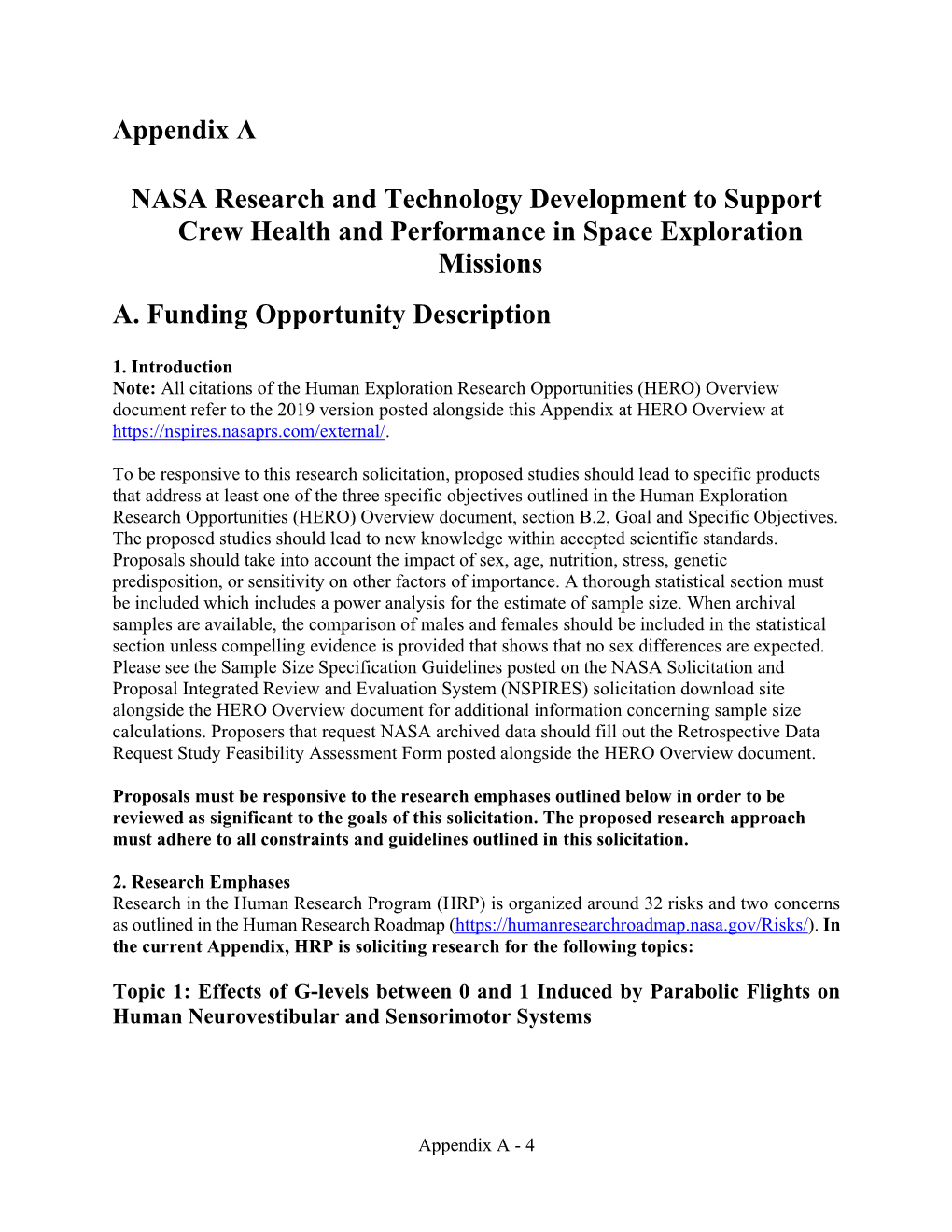 Appendix a NASA Research and Technology Development To