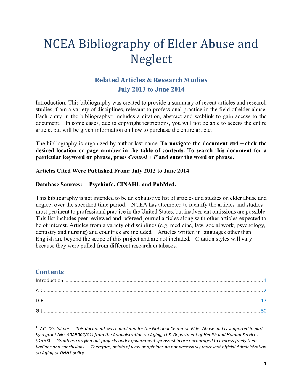 NCEA Bibliography of Elder Abuse and Neglect