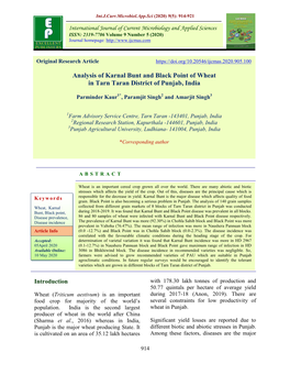 Analysis of Karnal Bunt and Black Point of Wheat in Tarn Taran District of Punjab, India