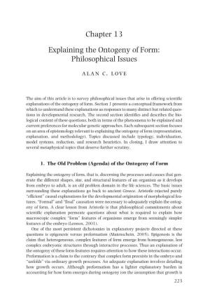Chapter 13 Explaining the Ontogeny of Form: Philosophical Issues Alan C