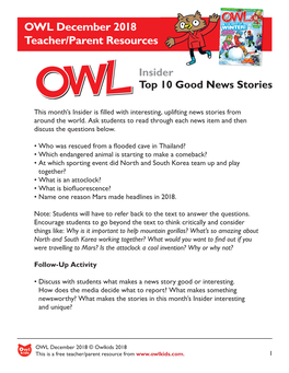 OWL December 2018 Teacher/Parent Resources